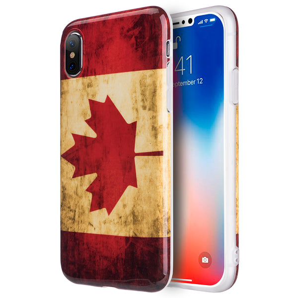 Apple iPhone XS, iPhone X Case Rugged Drop-proof TPU Vintage Patriotic Flag - Canada