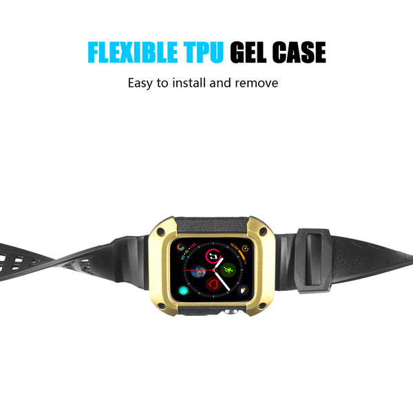 Apple Watch 44mm Case Watch Band Rugged Drop-Proof Silicone Protection Wristband Bracelet - Gold