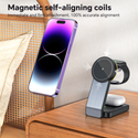 Premium Multipurpose Magnetic Compatible with Magsafe Desktop 3-In-1 Wireless Charging Stand For iPhones Iwatch And Airpods - Black