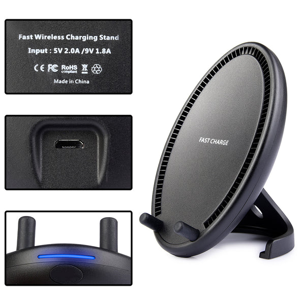 Universal Qi Wireless Charging Egg Stand Desktop Charger with Dual Coil Fast Charger - Black