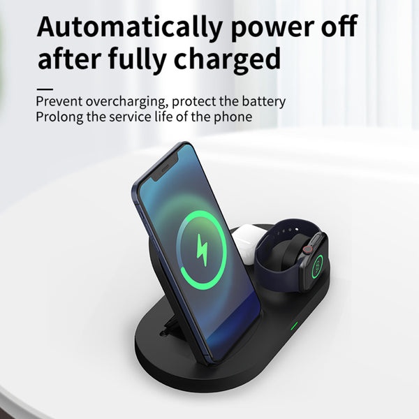Universal 15W 3-In-1 Fast Wireless Charging Pad for Smartphone Watch and Airpods Holder Ce Fcc Rohs - Black
