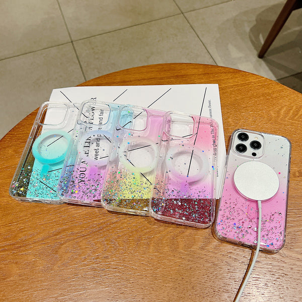 Case for Apple iPhone 12 / Apple iPhone 12 Pro 6.1" Gradient MagSafe Glitter Stars Silver Flakes - Silver