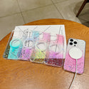 Case for Apple iPhone 14 / Apple iPhone 13 6.1" Gradient MagSafe Glitter Stars Silver Flakes - Pink Purple