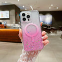 Case for Apple iPhone 14 Pro Max 6.7" Gradient MagSafe Glitter Stars Silver Flakes - Pink Purple