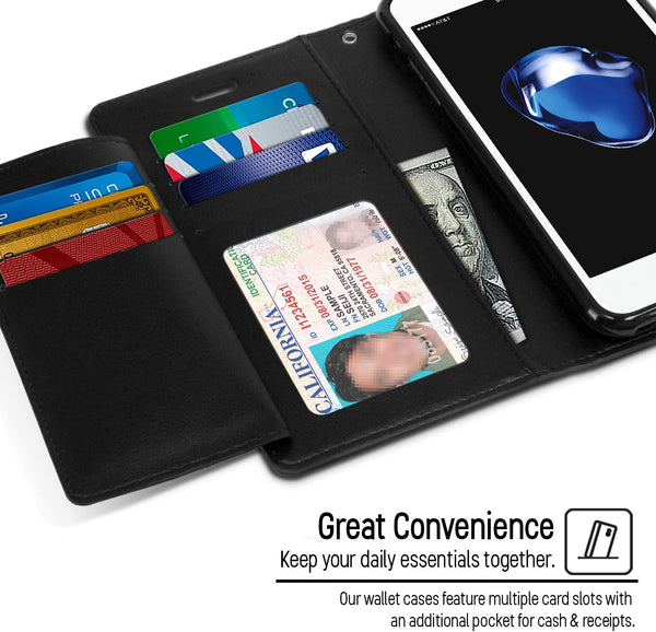 Case for Apple iPhone 8 / 7 Plus Rich Wallet with Extra Card Slips Leather Flip Cover - Black