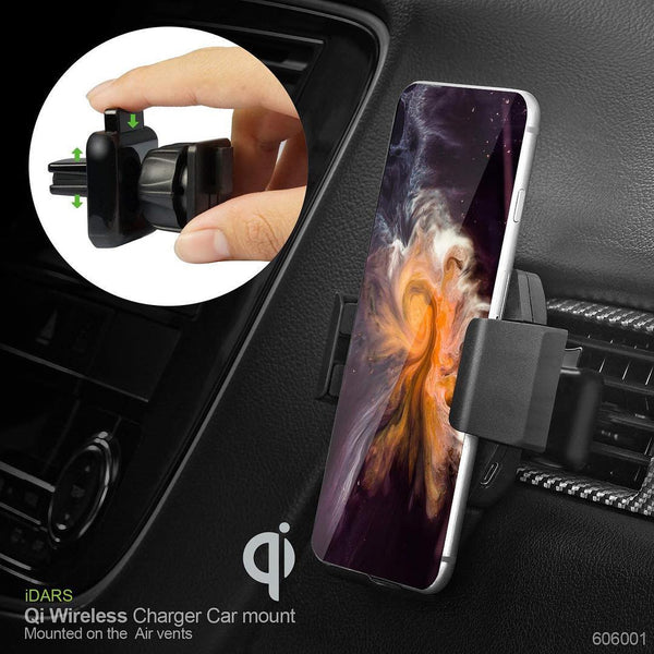 2-In-1 15W Fast Qi Wireless Car Charger with Air Vent and Dashboard Windshield Mounts - Black