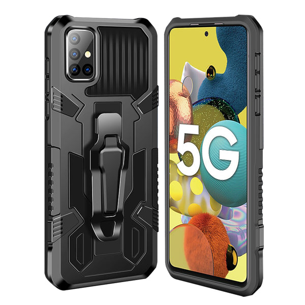 Samsung Galaxy A72 5G Case Rugged Drop-proof Mech Military Style Metal with Belt Pocket Clip - Black