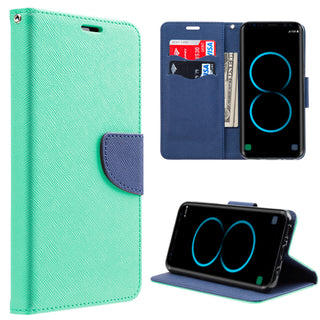 Samsung Galaxy S8 Plus Case Rugged Drop-proof Diary Wallet - Teal + Navy Blue