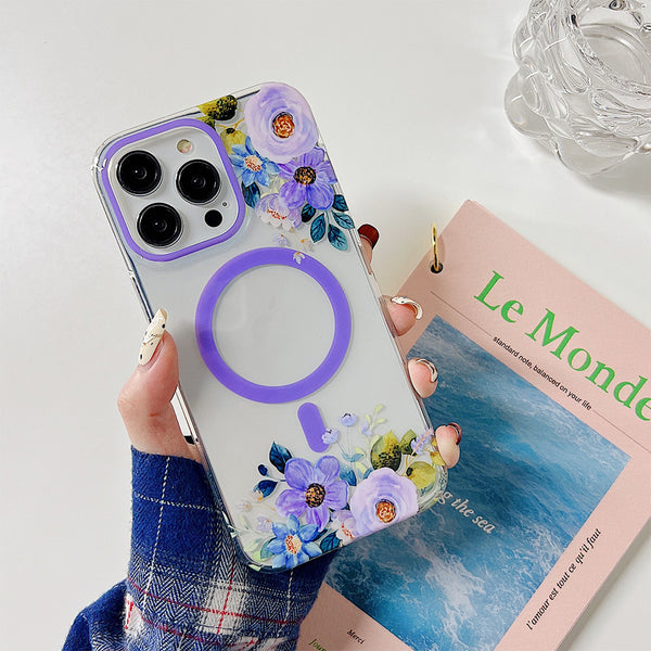 Apple iPhone 14 Pro Case Rugged Drop-Proof Floral Design MagSafe Compatible with Raise Camera Protection - Lavender Floral