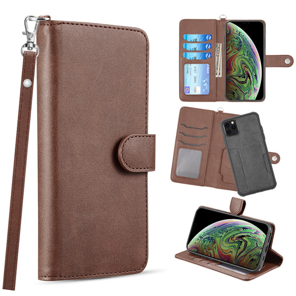 Apple iPhone 13 Pro Case Rugged Drop-proof PU Leather Wallet with Flip Screen Cover & Card Slots - Brown