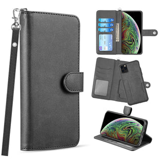 Apple iPhone 13 Pro Case Rugged Drop-proof PU Leather Wallet with Flip Screen Cover & Card Slots - Black