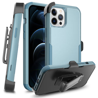 Apple iPhone 13 Pro Case Rugged Drop-proof Heavy Duty TPU with Extra Impact Absorption Corner Protection & Rotatable Holster Clip - Blue / Blue