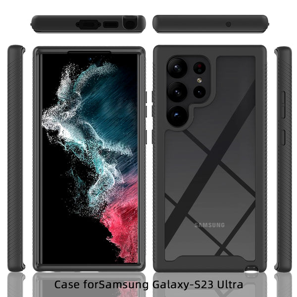 Samsung Galaxy S23 Ultra Case Rugged Drop-Proof Clear TPU Bumper with Hard Clear Back - Black