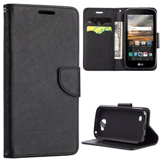 LG K3 Case Rugged Drop-proof Diary Wallet Black - Black