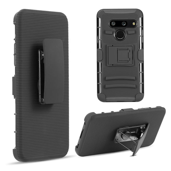 LG G8 Case Rugged Drop-proof Black with H-Style Stand Kickstand