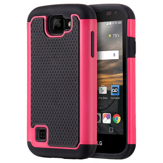 LG K3 Case Rugged Drop-proof Anti-Slip Grip Black TPU + Hot Pink