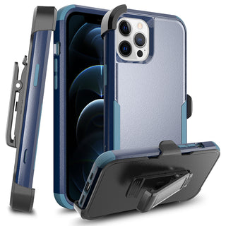 Apple iPhone 13 Pro Case Rugged Drop-proof Heavy Duty TPU with Extra Impact Absorption Corner Protection & Rotatable Holster Clip - Navy Blue / Blue