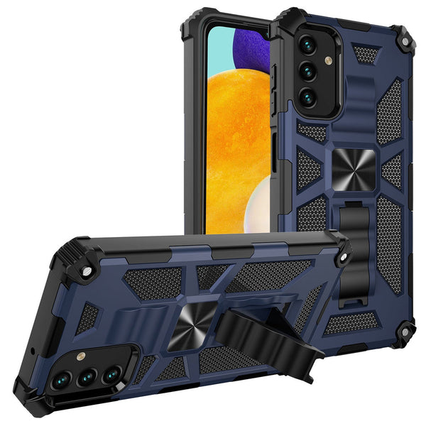 Case for Samsung Galaxy A14 5G Military Grade Ring Car Mount Kickstand with Tempered Glass Hybrid Hard PC Soft TPU Shockproof Protective - Blue