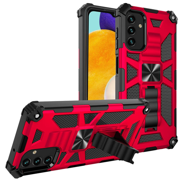 Case for Samsung Galaxy A14 5G Military Grade Ring Car Mount Kickstand with Tempered Glass Hybrid Hard PC Soft TPU Shockproof Protective - Red